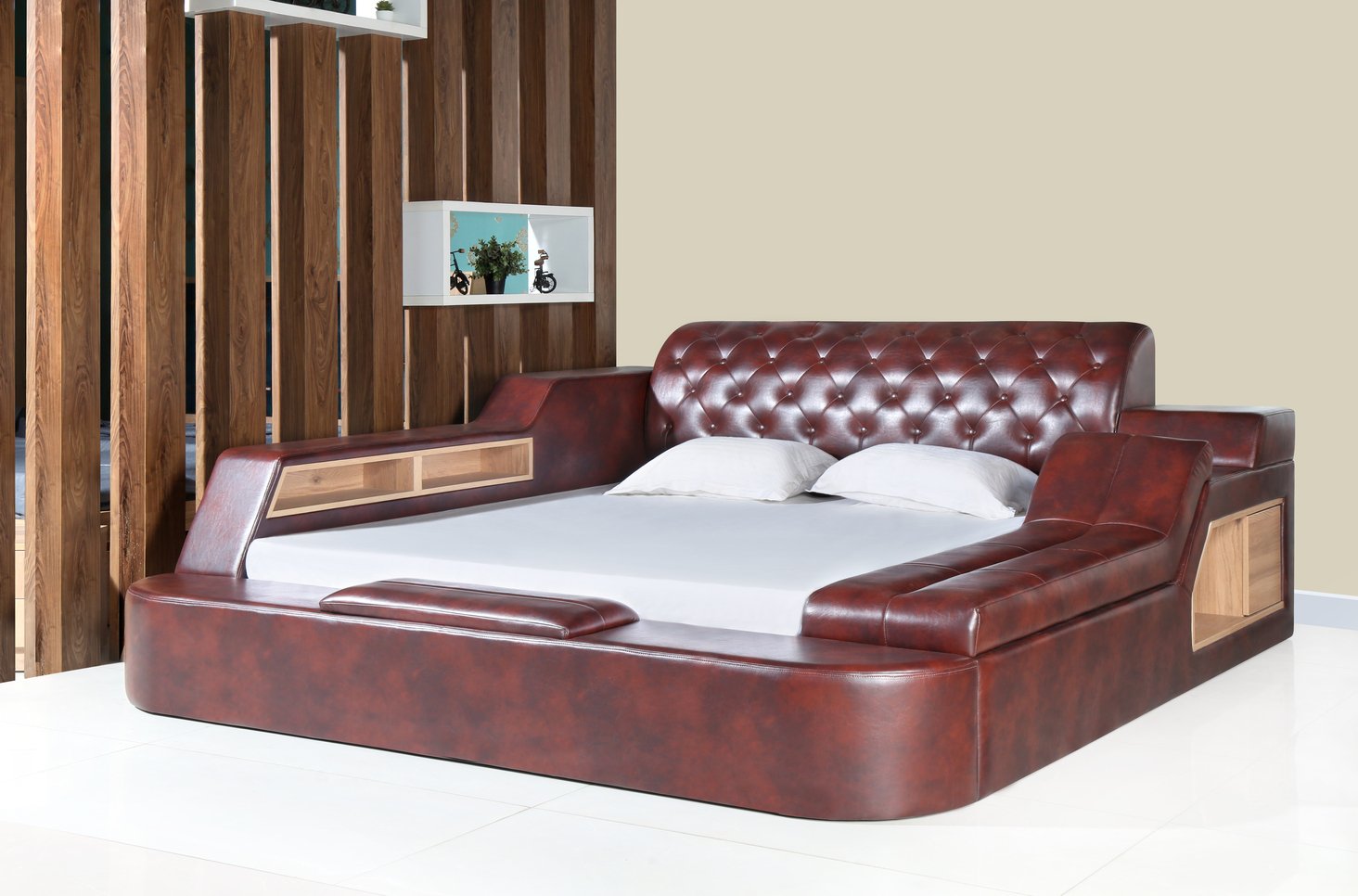 Hydraulic Double Bed with Head Storage Space