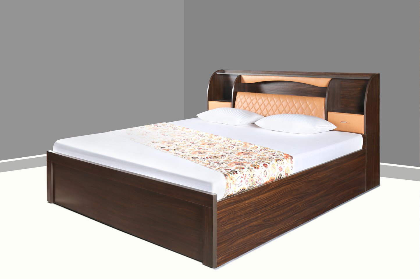 Prelam MDF Hydraulic Bed with Bottom Storage & Drawer